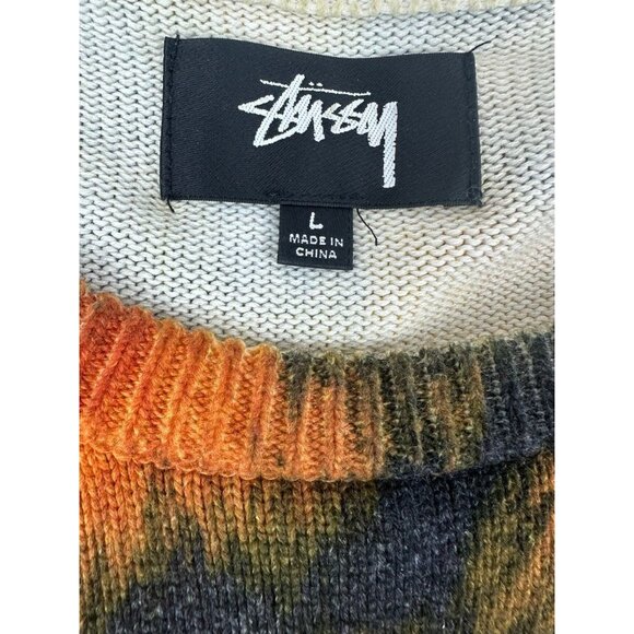 STUSSY  RARE Printed Fur Crew Neck Knit Large Cotton Multicolor - Picture 6 of 11
